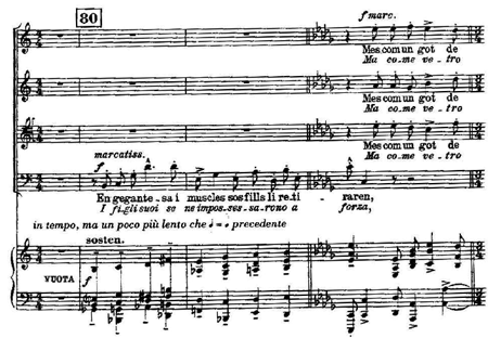 Manuel de Falla: Atlàntida. Vocal and Piano Reduction - CP 13248104, Prólogo, cc. 79-82. © 1993 Casa Ricordi Srl. Reproducido con el permiso de Hal Leonard Europe.