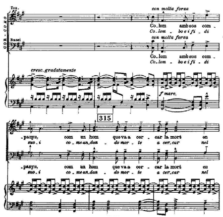 Manuel de Falla: Atlàntida. Vocal and Piano Reduction - CP 13248104, Tercera parte, cc. 311-316. © 1993 Casa Ricordi Srl. Reproducido con el permiso de Hal Leonard Europe.