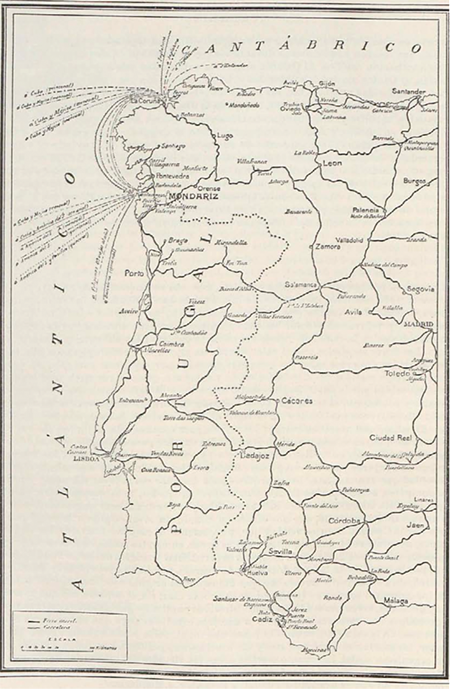 Vías de comunicación por tren y mar a Mondariz en 1915. Mondariz. Revista ilustrada 2 (1915): 36.