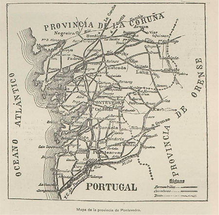 Vías de comunicación por carretera a Mondariz en 1915. Mondariz. Revista ilustrada 13 (20-06-1916): 285.