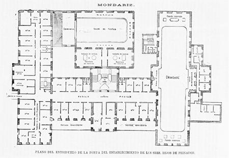 Plano del entresuelo de la fonda del Establecimiento de los Sres. Hijos de Peinador. Las aguas de Mondariz, 25.