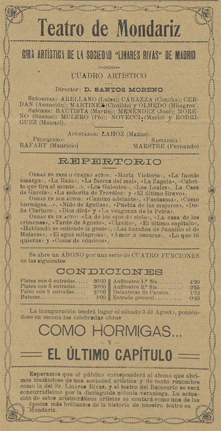 Programa del Teatro Cine del balneario de Mondariz. La Temporada en Mondariz 7 (21-07-1918): 2.