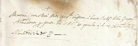 Anotación en la tercera hoja de guarda del manuscrito I-Vmc Correr 1279. Imagen reproducida por cortesía de la Fondazione Musei Civici di Venezia.