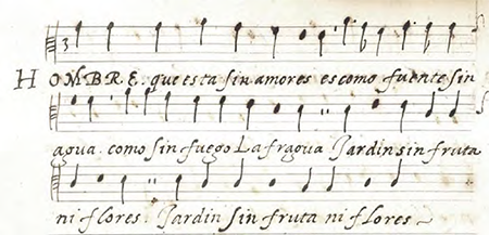 Tiple de «Hombre que está sin amores» en I-Vmc Correr 1279 (f. 240v). Imagen reproducida por cortesía de la Fondazione Musei Civici di Venezia.