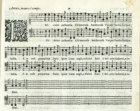 «Filli dolce pastorella», Enrico Antonio Radesca, Il terzo libro delle canzonette, madrigali, et arie alla romana, a due voci, per cantare, & sonare con la spineta, chitarrone, & altri simili stromenti (Venecia: 1616 [ca. 1608]), 9.