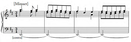 V. Rodríguez, [Minuet], Tocata para clarines de batalla, mm. 1-4.