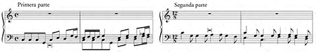 [V. Rodríguez], Tocata de ecos, first two movements, incipits.