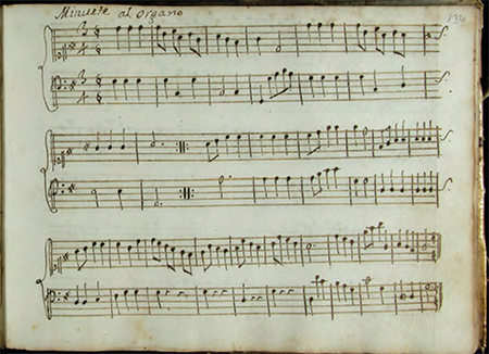 Minuet for organ, E-Bbc M 1012, fol. 134r. Biblioteca de Catalunya.